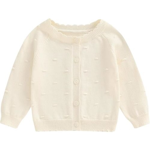 Baby Girl Cardigan Button Front Crop Sweater Long Sleeve Spring Fall Tops | Solid Color, Crew Neck, Long Sleeve, Knit, Spring Fall, Button Front