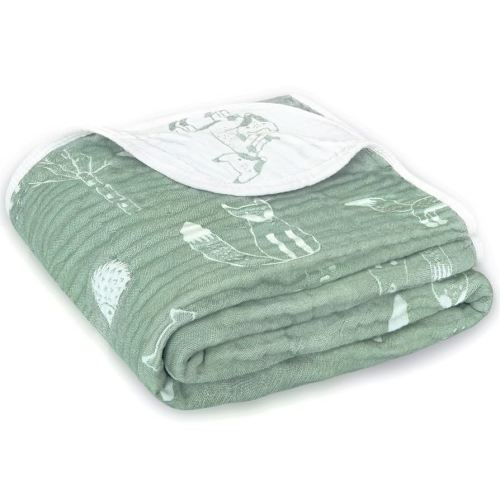 BOPRIO Muslin Baby Blankets for Baby Infant Toddler, 70% Cotton and 30% Rayon with Animal Design Super Soft and Lightweight Nursery Blankets 43 x 43 Inch (Sage Green Fox)