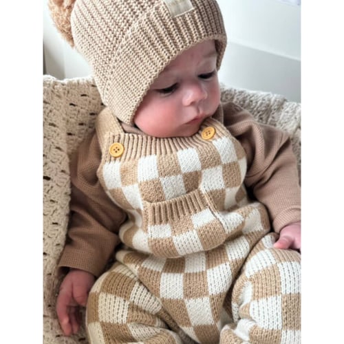 Checker Knitted Baby Overalls