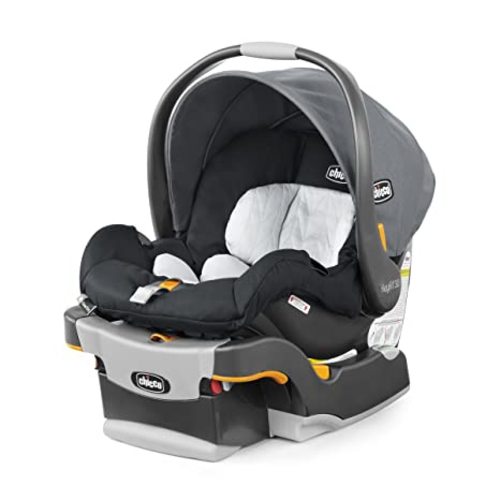 Chicco KeyFit Infant Car Seat and Base, Rear-Facing Seat for Infants 4-22 lbs., Includes Infant Head and Body Support, Compatible with Chicco Strollers, Baby Travel Gear, Encore/Black/Grey
