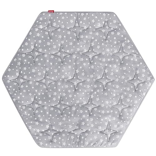 Hexagon Playpen Mat Compatible with Bend River Baby Play Pen, Hexagon Play Mat, Non Slip and Padded Play Mat Grey with Star Print
