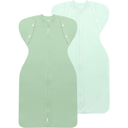 Baby Swaddle Sacks 2 Pack 3-6 Months, Arms Up Swaddles Cuff Removable Super Soft Cotton, 3-Way Transitional Sleeping Swaddling Sack Blanket, Arms-Free Sleep Bag 2-Way Zipper Snug Fit Newborn Boy Girl