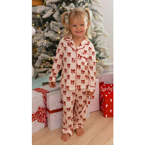 Girl's Button Up Set in Christmas Bows