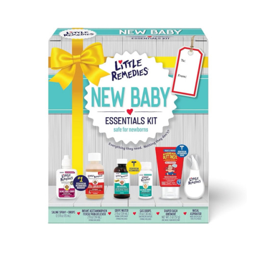 Little Remedies New Baby Essentials Kit with Saline Nasal Spray, Diaper Rash Cream, Gas Relief Drops, Gripe Water & More, Safe for Newborns