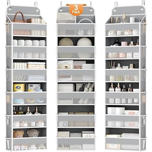 Yecaye 3 Pack Over The Door Organizer, 6-Tier Closet Door Hanging Organizer with 12 Mesh Pockets, Bathroom Organizers and Storage, Ultra Sturdy Large Capacity Over Door Storage Newborn Baby Essentials