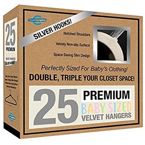 Closet Complete Baby Velvet Hangers, Premium Quality, True-Heavyweight, Virtually-UNBREAKABLE, Ultra-Thin, Space Saving No-Slip, Perfect Size for Babies 0-48 months 360° SPIN, Chrome Hook, Ivory 25pc