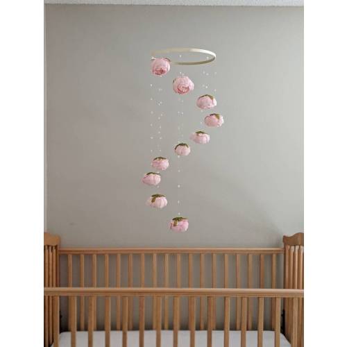 Pink Peony Baby Girl Mobile - Handmade - Floral Crib Mobile - Blush Crib Mobile - Spiral Mobile with Light Pink and White Flowers