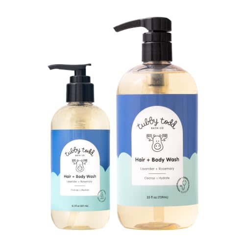 TUBBY TODD Hair + Body Wash, Baby Shampoo and Body Wash | Gentle and Natural, For Newborns, Babies and Toddlers, Non-Toxic, Hypoallergenic, 2 Pack, 8.5 oz and 25 oz, Lavender Rosemary