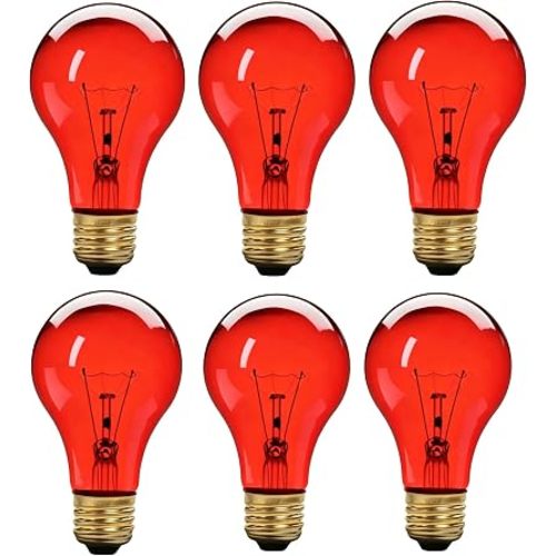 Red 75W Incandescent Light Bulbs, E26 A19 Vintage Clear Glass (6 pack)