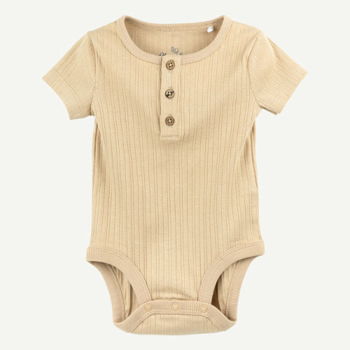 Organic Khaki Henley Bodysuit | Oliver & Rain