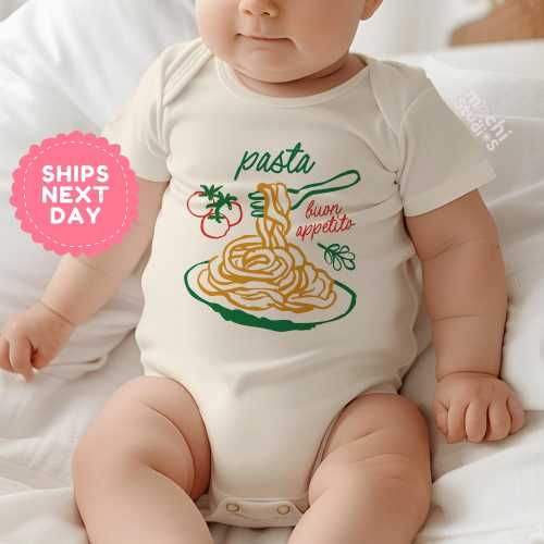 Pasta Lover Baby Bodysuit, Italian Food Baby Outfit, Buon Appetito Infant Romper, Cute Baby Shower Gift, Funny Baby Clothes(AD-37)