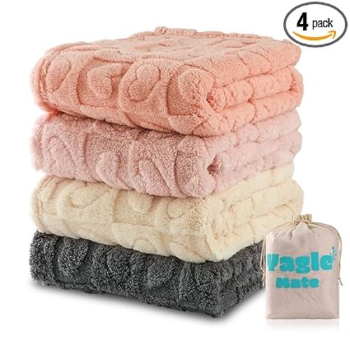 4 Pcs Baby Blankets,Fleece Heart Checkered Blanket, Cozy and Fluffy Crib Blankets for Girls, Toddler Receiving Blankets 30×40 Light Pink Sakura Pink White Grey