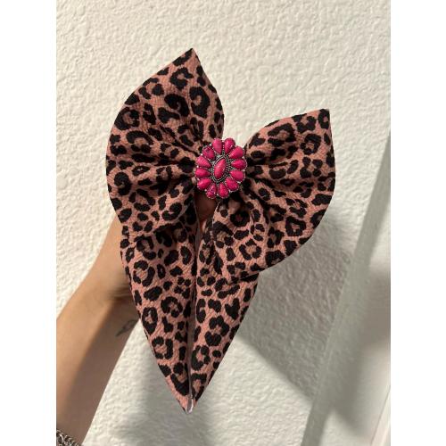 5” Bow on Headwrap w Western Concho - Cheetah Print