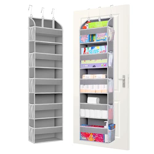 TAHAVICE 2 Pack Over The Door Storage Organizer with 5 Pockets 10 Mesh Side Pockets, 44 lbs Weight Capacity Door Hanging Organizers and Storage for Bedroom,Bathroom,Nursery,Pantry,Dorm(Light Gray)