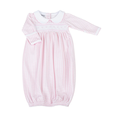 Mini Checks Smocked Gathered Gown - Pink