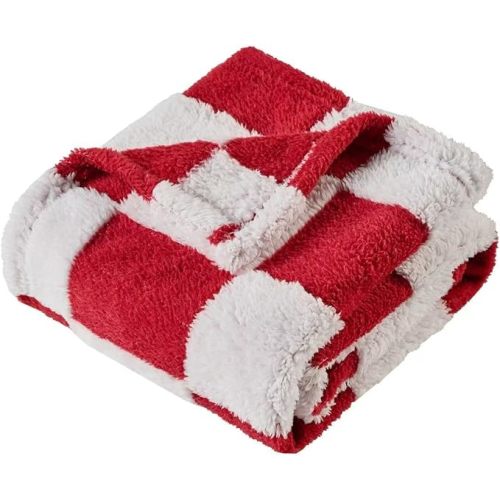 Fleece Baby Blankets for Girls 3D Checkerboard Design,Fluffy and Warm Cozy Infant Toddler Small Receiving Blankets for Crib Stroller, 30x40 Inches,Christmas Red