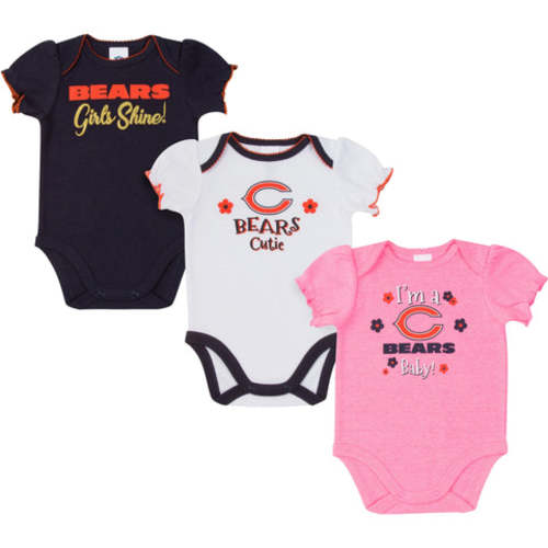3-Pack Baby Girls Chicago Bears Short Sleeve Bodysuits