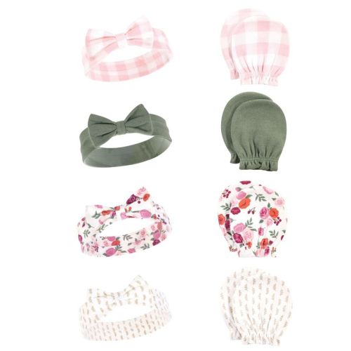 Hudson Baby Infant Girls Cotton Headband and Scratch Mitten Set, Fall Floral, 0-6 Months