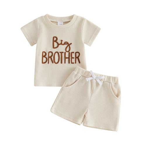 Ayalinggo Big Brother Little Brother Matching Outfits Short Sleeve Waffle T-shirt Top Shorts Set Big Lil Bro Sibling Clothes