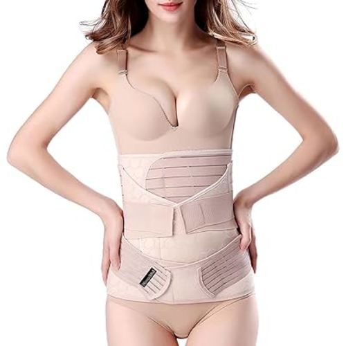ChongErfei 3 in 1 Postpartum Support - Recovery Belly/waist/pelvis Belt Shapewear Slimming Girdle, Beige, L For Posture Correction