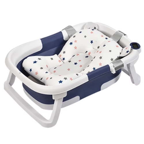 Cochildor Foldable Baby Bathtub, with Thermometer&Soft Cushion, for 0-36 Month Infant to Toddler, Blue