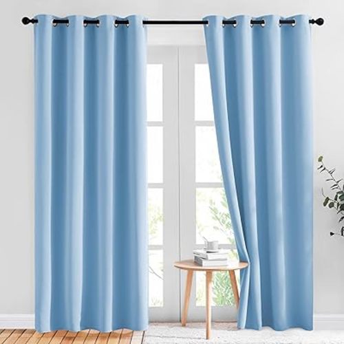 NICETOWN Sky Blue Blackout Curtains - Home Decor Window Treatment Ring Top Blackout Draperies Curtains for Living Room (2 Panels， 52 by 84， Blue)