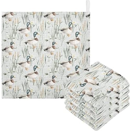 Newborn Face Towel Mallard Ducks Soft Cotton Baby Washcloths 11.8 x 11.8 Inch Infants Girls Boys Muslin Burp Cloths 5 Pack