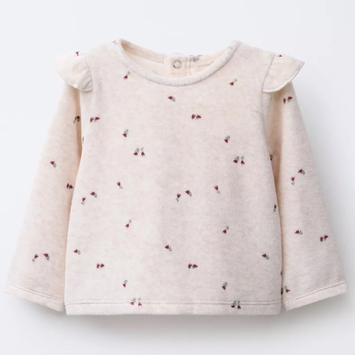 VELOUR FLORAL T-SHIRT - Light beige | ZARA United States