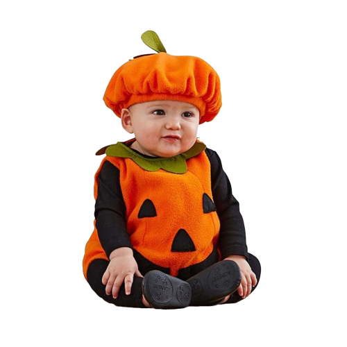 Kiijoy Boys Halloween Sleeveless Pumpkin Romper Bodysuit Hat Outfits, Sizes 0-6M
