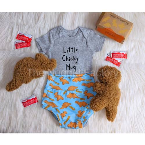 High Waisted Baby Bummie Set, Little Nugget Onesie, Dinosaur Chicken Nugget Shorts, Romper, Dino Nug Baby Clothes, Dino Nuggie Diaper Cover