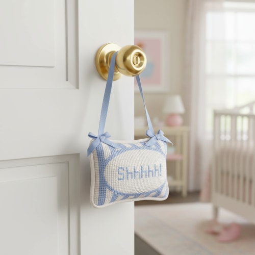 Shhhhh! Embroidered Pillow Door Hanger Décor Assorted 2 Colors: Pink and Blue - Flair Flower Bar & Studio