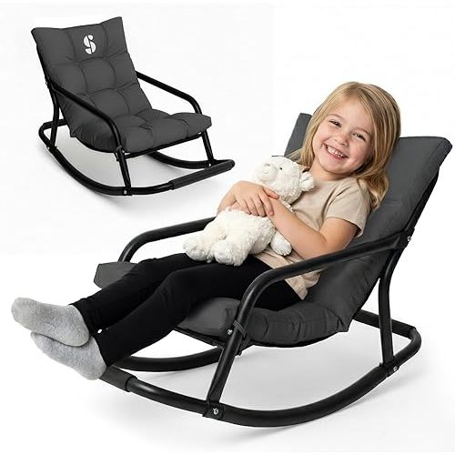 Special Supplies Sensory Tufted Rocking Chair for Kids - Comfortable Kids Rocker- Versatile Floor Chair with Soft Fabric and Stability for Playroom, Bedroom, or Nursery (Ages 3+) - Charcoal