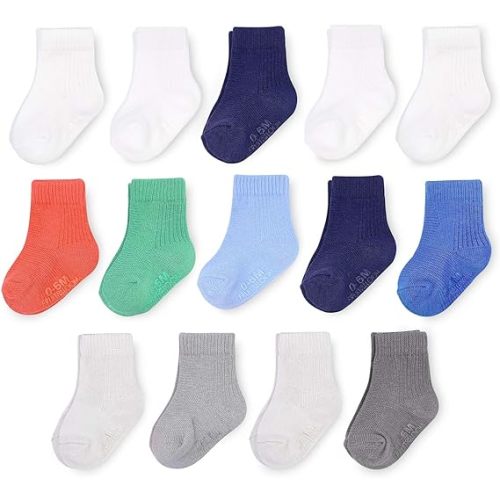 Fruit of the Loom Baby 14-Pack Grow & Fit Flex Zones Cotton Stretch Socks - Unisex, Girls, Boys