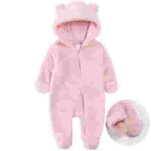Ovbmpzd Long Sleeve Baby Boy Pajamas Hooded Pink Full Zip up Solid Fleece Warm Footed Sleepers Newborn Onesie 9 Months