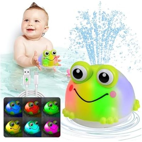 Light Up Bath Toys for Kids Ages 1-3,Rechargeable Frog Bath Toy Sprinkler for Babies 6-12 Months,Water Pool Bathtub Fountain Toys,Infant Toddlers Boys Girls Birthday Gifts