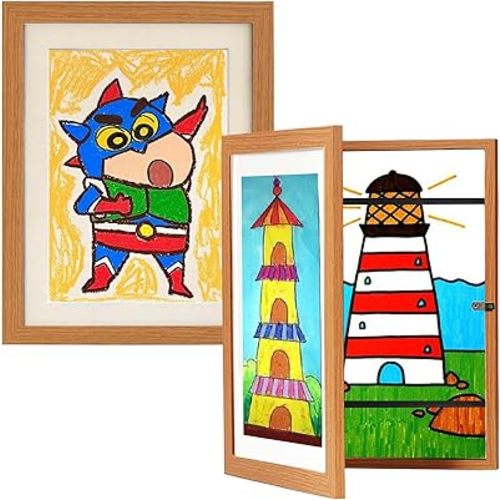 Kids Art Frames 2 Pack – 8.5x11 Front-Opening Picture Frame Holds 100+ Artworks - 8.5x11 Without Mat – Display Children’s Artwork & Crafts, 3D Pictures, Crafts, Hanging Arts - Wooden