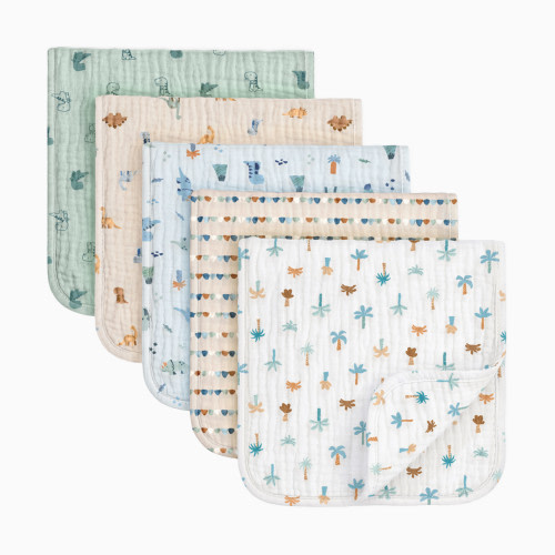 KeaBabies 5-Pack Lyra Muslin Burp Cloths - Dino Park