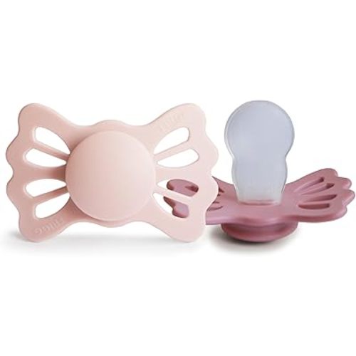 FRIGG Lucky Symmetrical SilkySoft Silicone Baby Pacifier | Made in Denmark | BPA-Free (White Lilac/Twilight Mauve, 6-18 Months)