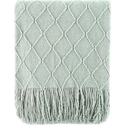 BATTILO HOME Sage Green Throw Blanket for Couch, Boho Bed Throws for Home Decor, Light Blue Throw Blanket for Sofa Living Room, 50"x60"