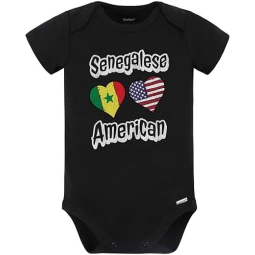 Really Awesome Shirts Senegalese American Flag Hearts Combo Senegal Baby Bodysuit Distressed (Black)