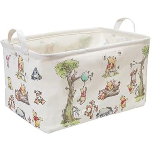Rectangle Cute Bear Nursery Storage Basket With A Waterproof PE Coating, Foldable Large Canvas Laundry Hamper, Decorative Storage Baskets Suitable For Bathroom and Bedroom (White)