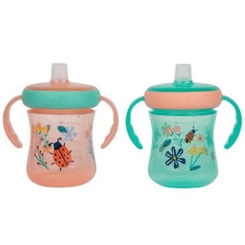 The First Years Soft Spout Trainer Cups - Lady Bug - 2pk/7oz: BPA-Free, Break-Resistant, Silicone Lids