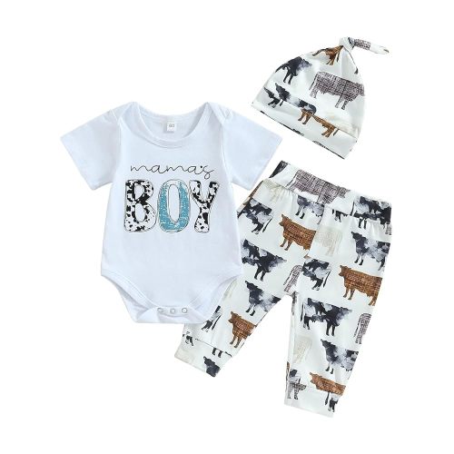 Twopumpkin Infant Baby Boy Farm Letter Bodysuit Romper and Long Pants Newborn Coming Home Outfit Cute Clothes Sets with Hat