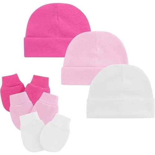 Baby Newborn Hats and Mittens Set 0-6 Months Cotton Beanie Top Knot for Baby Boys Girls Winter