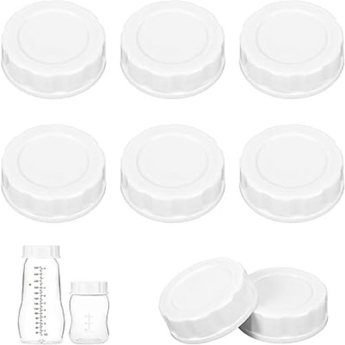 6 Pcs Travel Bottle Caps for Lansinoh Bottles, with Replaceable Sealing Ring, Compatible with Pigon, for MAM, BPA-Free Milk Lids, Multipurpose Caps for Glass Crafts White