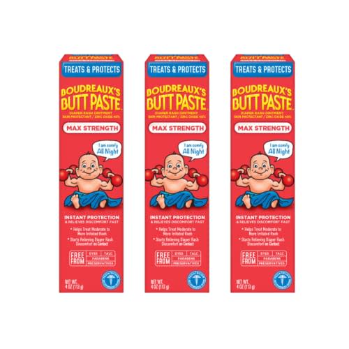 Boudreaux's Butt Paste Maximum Strength Diaper Rash Cream, Ointment for Baby, 4 oz. Tube, (Pack of 3)