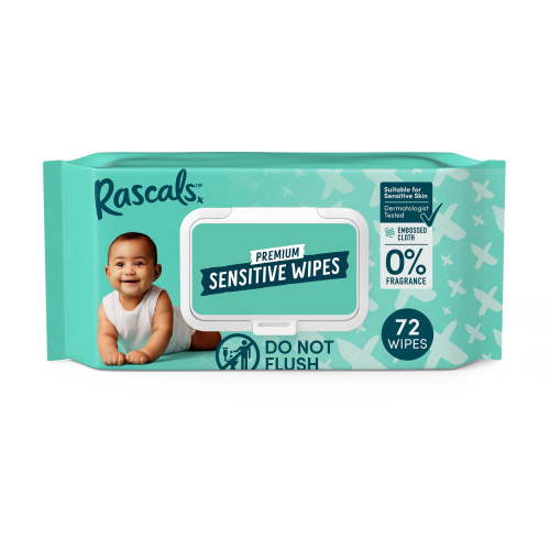 Rascals Premium Sensitive Alcohol Free Baby Wipes, 72 Count