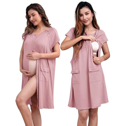 SUNNYBUY 2 PCS Maternity Labor & Delivery Gown with Matching Nursing Dress | Easy Change After Birth, Birth to Recovery, Pregnancy to Postpartum, Hospital-Friendly & Breastfeeding Cloth