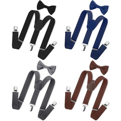 SATINIOR 4 Set Kids Suspenders and Bow Tie Set Y Shape for Boys Girls Child Elastic Adjustable Suspenders Sets for Wedding