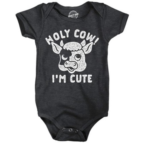 Holy Cow Im Cute Baby Bodysuit Funny Sarcastic Graphic Novelty Jumper for Infants - Crazy Dog Baby Bodysuit for Animal Lovers Black Newborn
